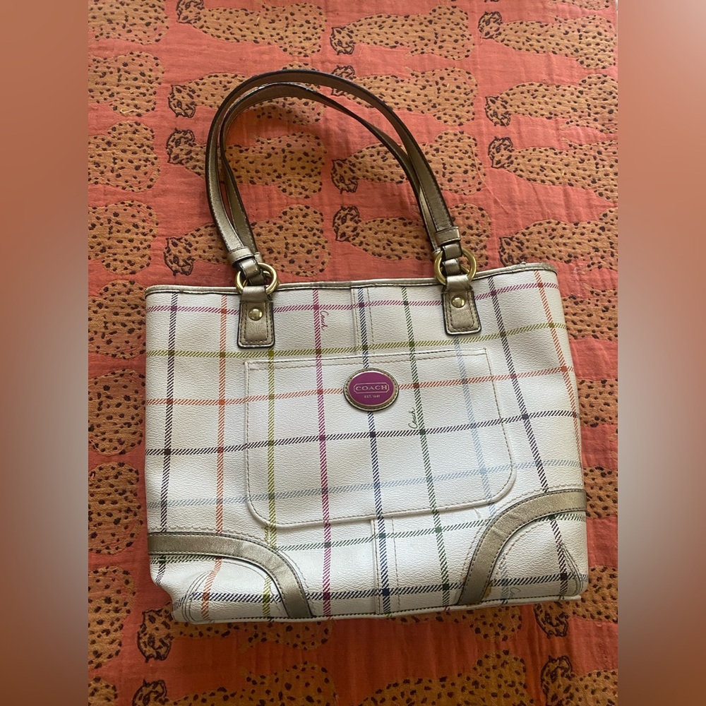 Coach Peyton Tattersall Multicolor Plaid Tote